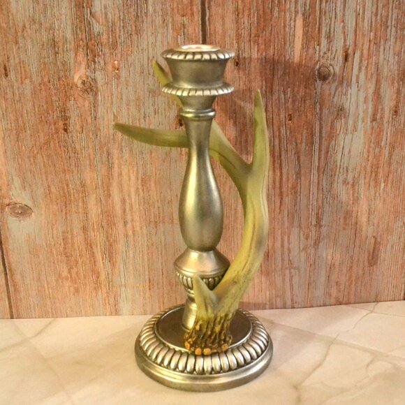 Candleholder Silver Color With Antler Outdoor Theme Decor Or Camp Accent - Picture 4 of 6